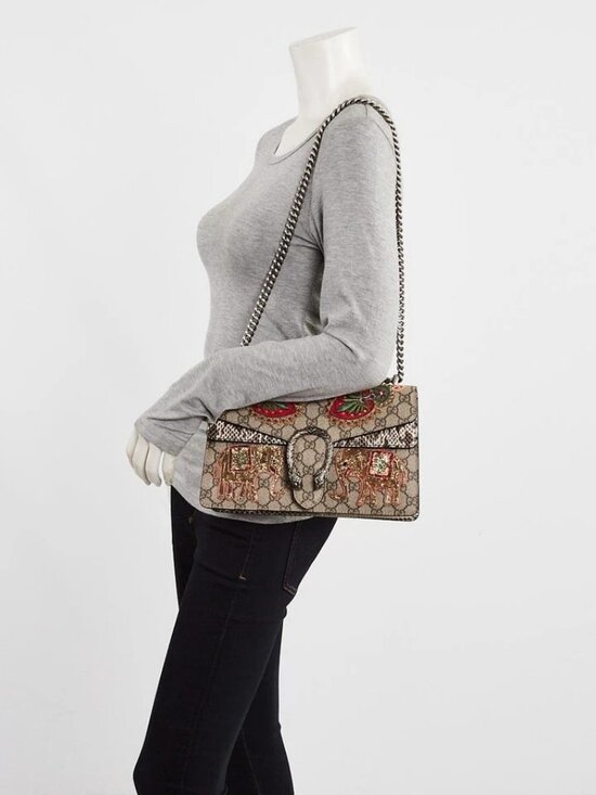 Gucci Handbags - Gucci Beige GG Supreme Coated Canvas and Python Embroidered Dionysus Small